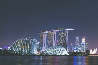 黑色和白色的高层建筑在黑色的天空在夜间
